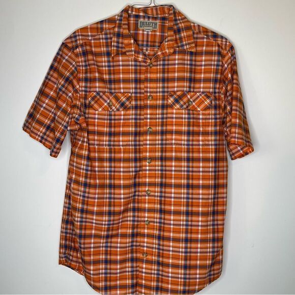 Duluth Trading Company Orange-Blue-White Medium Tall‎ SS Plaid Shirt - Picture 4 of 5